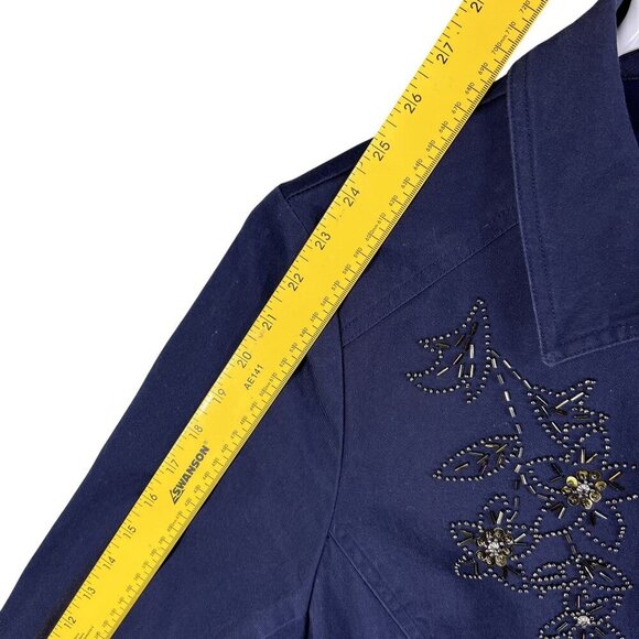 Susan Graver Womens 1X Metal Floral 3D Embellished Jacket Pockets Art To Wear - Picture 15 of 16